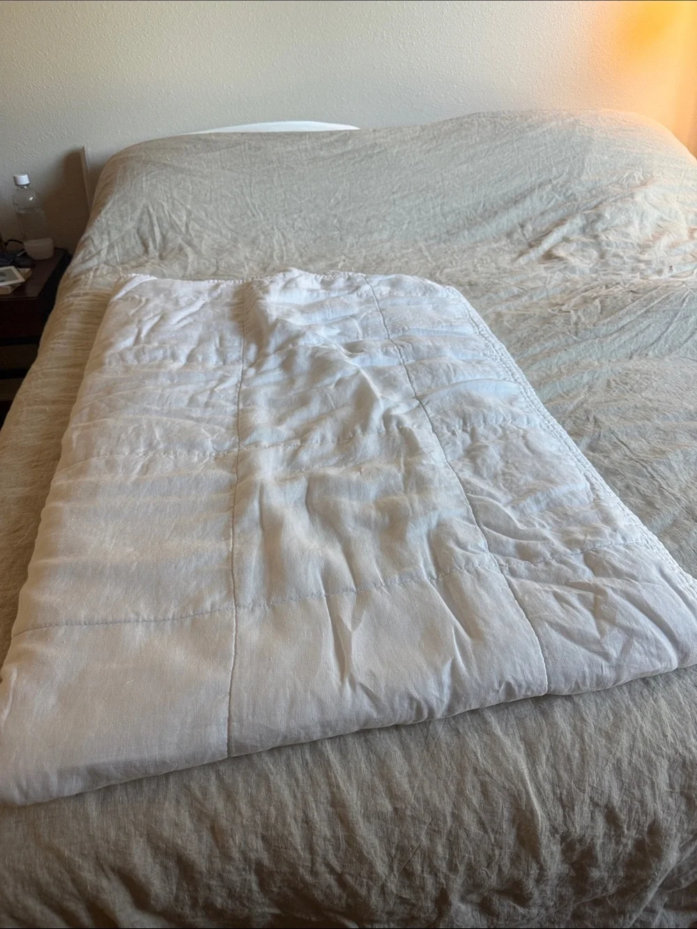 West Elm White European Flax Linen Box Stitch King Quilt